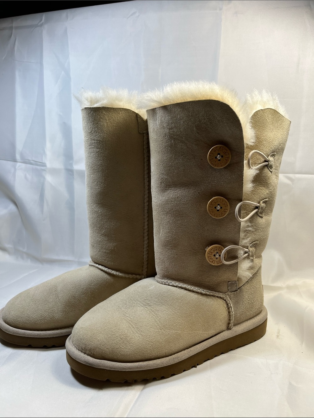 UGG Chestnut Button-Front Shearling Mid-Calf Boots